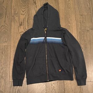 Aviator Nation Black Zip-Up Sweater with Blue Stripes
